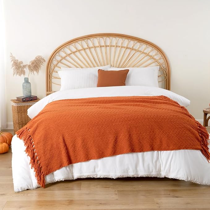 BATTILO HOME Burnt Orange Throw Blanket for Couch, 50"x60" | Halloween Throw Blanket for Home Decor, Fall Decorations for Bed, Sofa and Living Room