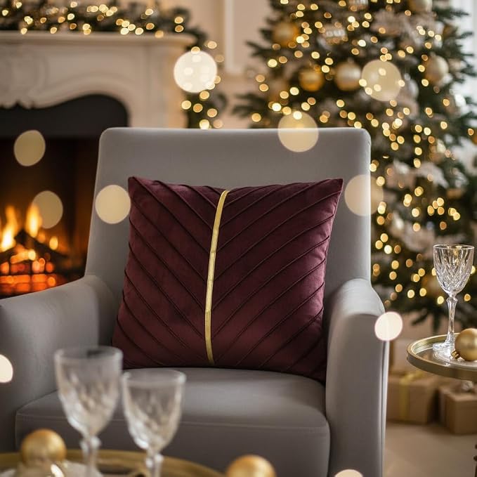 Velvet Throw Pillow Covers 26x26 inch Pack of 2 Gold Decor Burgundy | Soft Solid Pillow Covers,Modern Luxury Home Decor,for Couch Chair Sofa Bedroom Livingroom,Hidden Zipper,Ideal Gift,Easy Care