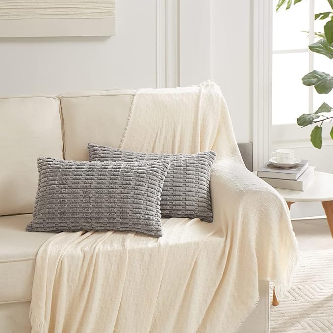 Fancy Homi Decorative Throw Pillow Covers for Bed Couch Bedroom Bench, Soft Corduroy Solid Pillow Case, Rustic Farmhouse Boho Room Decor,24" x 14" (Pack of 1),Gray