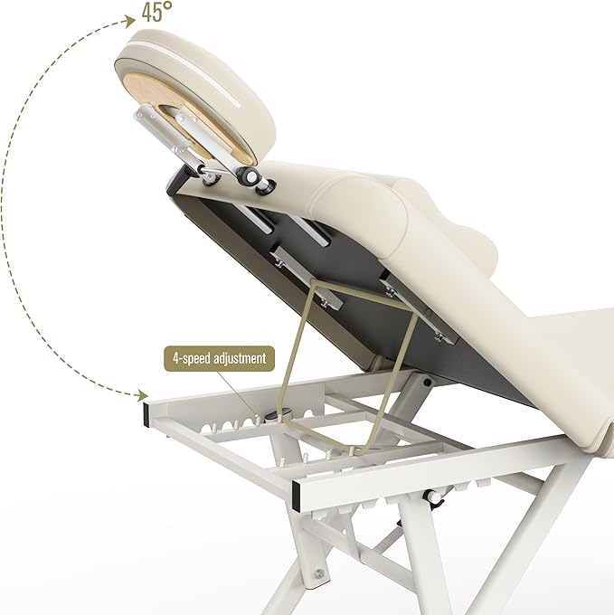 Olela Heavy Duty Stationary Massage Table - Adjustable Massage Table with Adjustable Height & Backrest, Treatment Tables with PU Leather, C-Shaped Pillow and Sturdy Metal Frame Support Up to 1000LBS