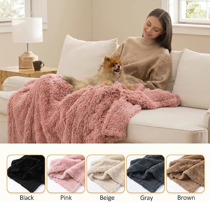 Dog Blanket Waterproof Fluffy Faux Fur Blanket Pet Blankets Liquid Pee Proof Throw Blanket for Couches Beds Sofa Reversible Furniture Protector Cover Cozy Washable 28"x20" Pink