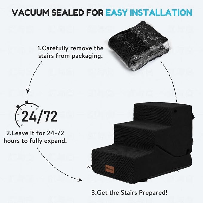 3-Step Dog Stair and Ramp for Small Dogs and Cats, Pet Steps for Sofa and Couch with Non-Slip Bottom, Black
