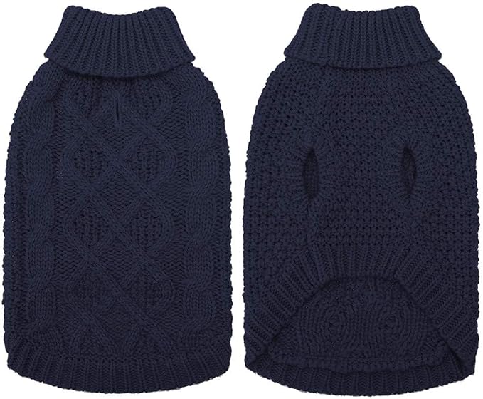 Mihachi Turtleneck Dog Sweater - Winter Coat Apparel Classic Cable Knit Clothes with Leash Hole for Cold Weather, Ideal Gift for Pet in New Year
