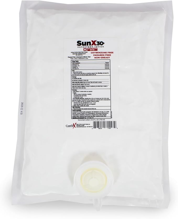 CoreTex Sun X 30+ SPF Broad Spectrum Sunscreen Lotion (Refill Bag ONLY) - 25.4oz of Paraben, Oxybenzone, Octinoxate, & Oil Free Sunscreen - No White Cast and Water Resistant Up to 80 Minutes