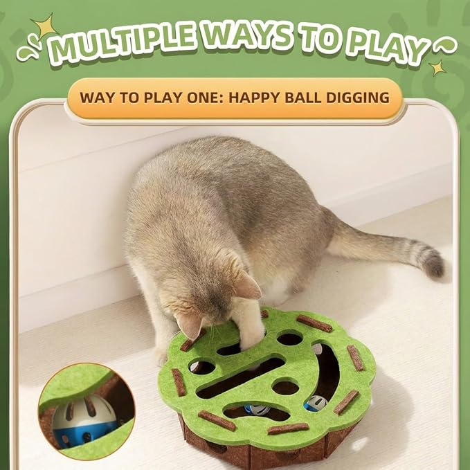 Puzzle Cat Toy for Indoor Cats, Treat Hiding Interactive Cat Enrichment Toy for Boredom and Mental Stimulation, Quiet Felt Design with Bell Balls, Non-Toxic Materials