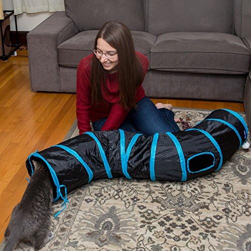 PetLike S Cat Tunnel Collapsible Pop-up Pet Tube Hideaway Play Toy with Ball (1 Way, Black)