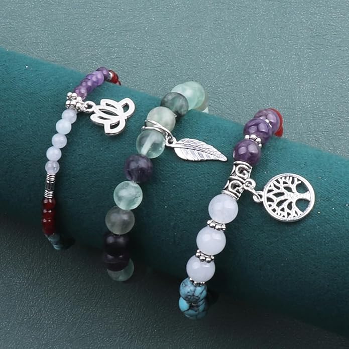 UEUC Tree of Life Yoga Healing Stone Bracelets,Multilayer Lotus Chakra Stone Reiki Bracelet Sets,Anxiety Crystal Natural Stone,for Women Stress Relief