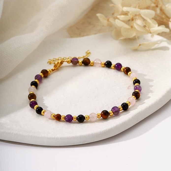 Natural Healing Crystal Bracelet for Women, Anxiety Relief Healthy Pregnancy Triple Protection Citrine Jewelry Gift for Friends Daughter Sister Mom Colleague