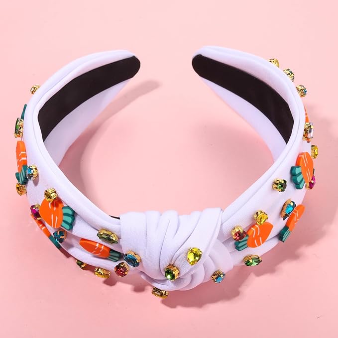 mokkia Easter Headbands Beaded Rabbit Bunny Headband for Women Pink Spring Knotted Headband Easter Hair Accessories Gifts