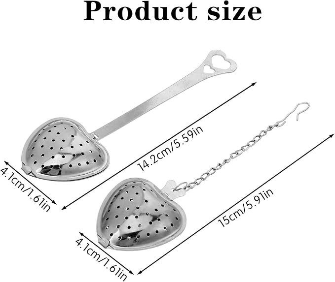Mabor 2Pcs Loose Tea Infusers Spoon, Tea Strainers Steeper Diffuser Filter | Stainless Steel Heart Shaped Fine Mesh Strainer Spoon, Long Grip