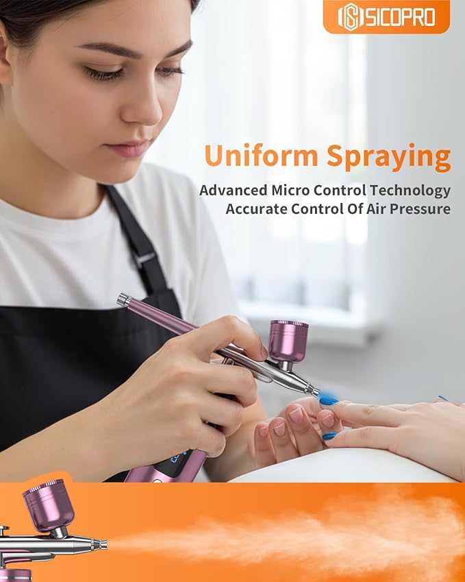 Airbrush Kit, Cordless Airbrush for Nails, Air Brush Kit With Air Compressor for Models/Shoes/Cakes/Hair, Air Brush Guns For Painting (Pink)