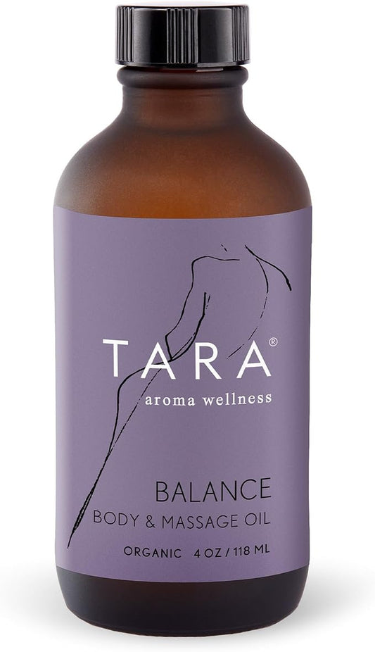 TARA Spa Therapy Balance Massage Oil – Premium Organic Oil for Relaxation & Stress Relief, 100% Pure Essential Oils, Ylang Ylang, Orange & Vetiver, 4 oz