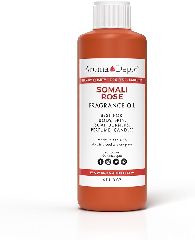 Somali Rose 4 oz. Fragrance Oil I Perfume I Skin Oil I Scented Oil. DIY Projects Such as Candles, Bath Bombs, Body Butters, Creams & Lotions. Few Drops in The Diffuser, Burners, or Warmers.