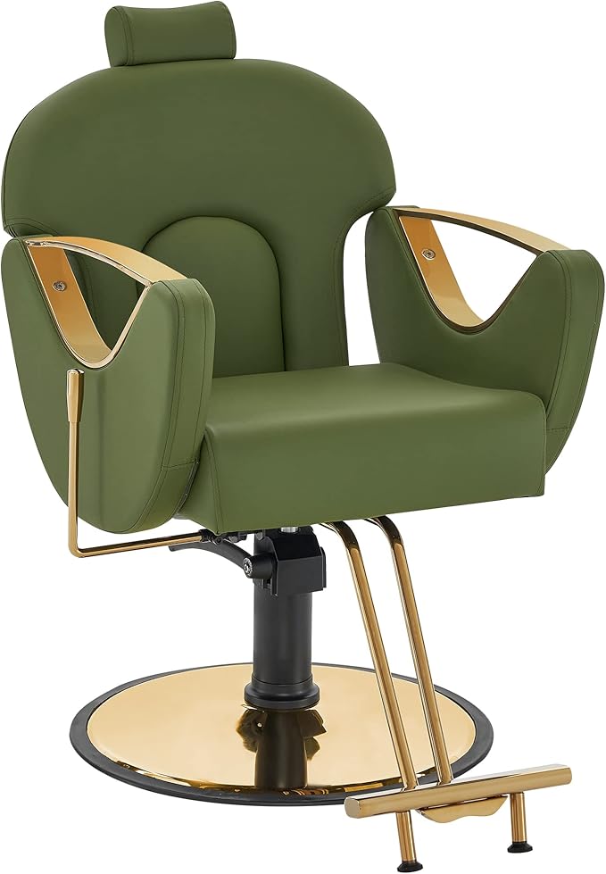 BarberPub Luxurious Classic Barber Chair Hydraulic Pump Recline Beauty Spa Styling Salon for Hair Stylist Equipment 9578 (Green)