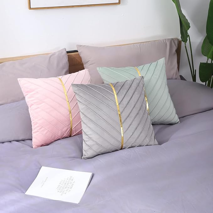 Velvet Throw Pillow Covers 24x24 inch Pack of 2 Gold Decor Gray | Soft Solid Pillow Covers,Modern Luxury Home Decor,for Couch Chair Sofa Bedroom Livingroom,Hidden Zipper,Ideal Gift,Easy Care