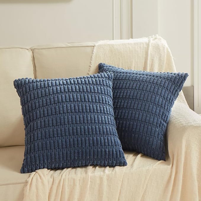 Fancy Homi Decorative Throw Pillow Covers for Bed Couch Bedroom Bench, Soft Corduroy Solid Pillow Case, Rustic Farmhouse Boho Room Decor,18" x 18" (Pack of 1),Dusty Blue