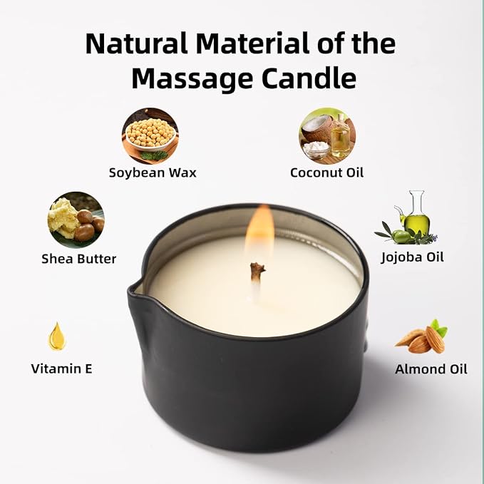 Massage Candle Oil, Pack of 4, Tahiti Jasmine Cream Cherry Blueberry