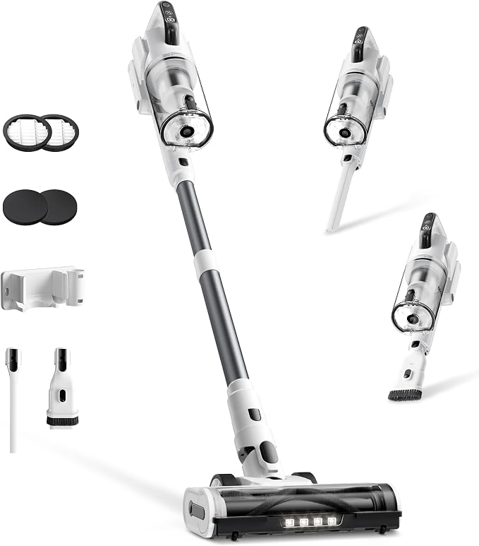 Cordless Vacuum Cleaner, Upgraded 650W 55KPa 70Mins Runtime Stick Vacuum Cordless, Self-Standing Lightweight Vacuum Cleaners for Home with LED Headlight Touch Screen, for Pet Hair/Carpet/Floor