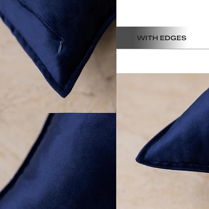 Velvet Navy Blue Throw Pillow Covers 16”x16”Pack of 2 Soft Decorative | Square Cushion Covers for Couch Sofa Bed Livingroom Car Home Decor,40x40Cm