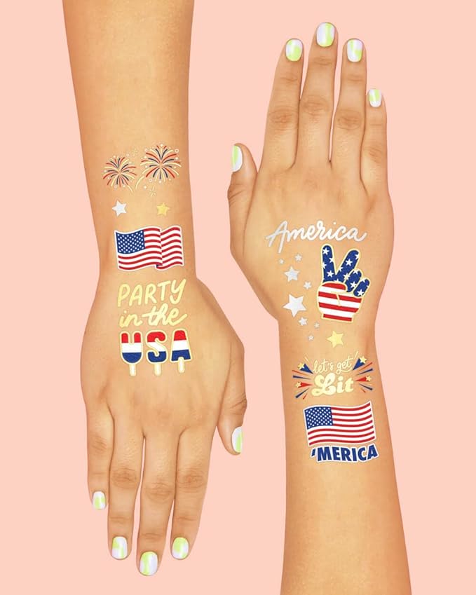 xo, Fetti Fourth of July Decorations Tattoos - 34 styles | Red White and Blue Party Supplies, 4th of July, USA Flag, Memorial Day, Independence Day, Labor Day