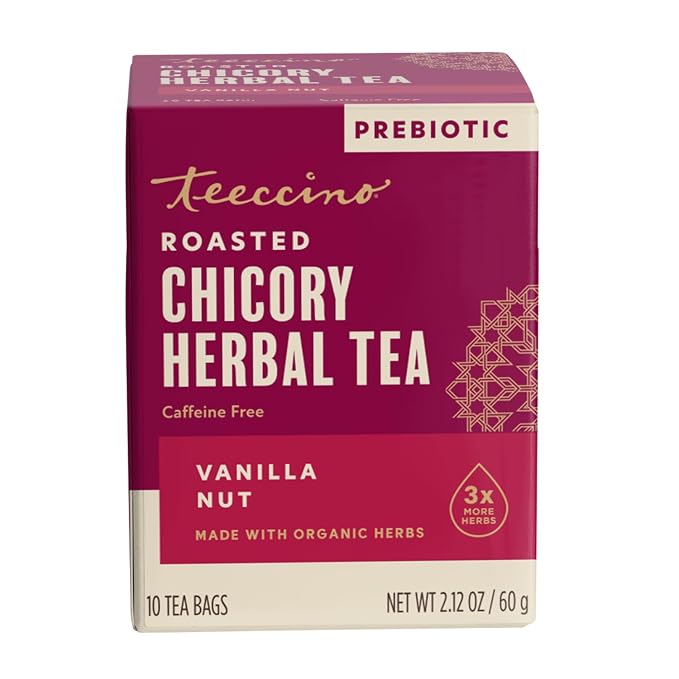 Teeccino Vanilla Nut Herbal Tea - Rich & Roasted Herbal Tea That’s Caffeine Free & Prebiotic for Natural Energy, 10 Tea Bags