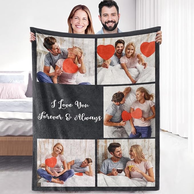 Ships Next Day, Custom Sherpa Fleece Blanket with Photos Text Soft Warm Custom Blanket Personalized Couples Gifts for Boyfriend Girlfriend Customized Picture Blanket Gifts for Christmas Valentines Day