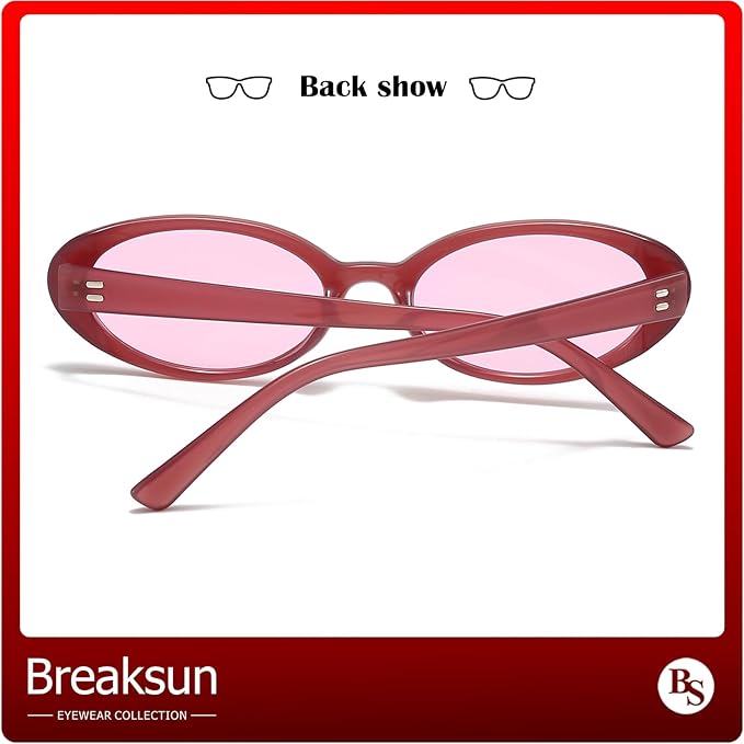 Breaksun Retro Oval Sunglasses for Women Men Fashion Small Oval Sunglasses 90s Vintage Shades