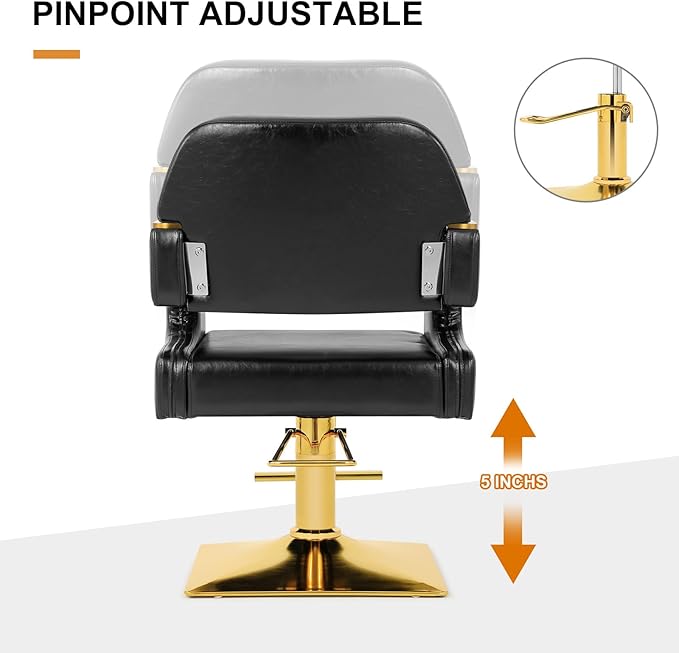 Artist hand Barber Salon Chair, Hair Stylist Chair with Heavy Duty Hydraulic Pump, 360 Degree Swivel, Spa Beauty Equipment Max Load Weight 330 Lbs, Black and Gold