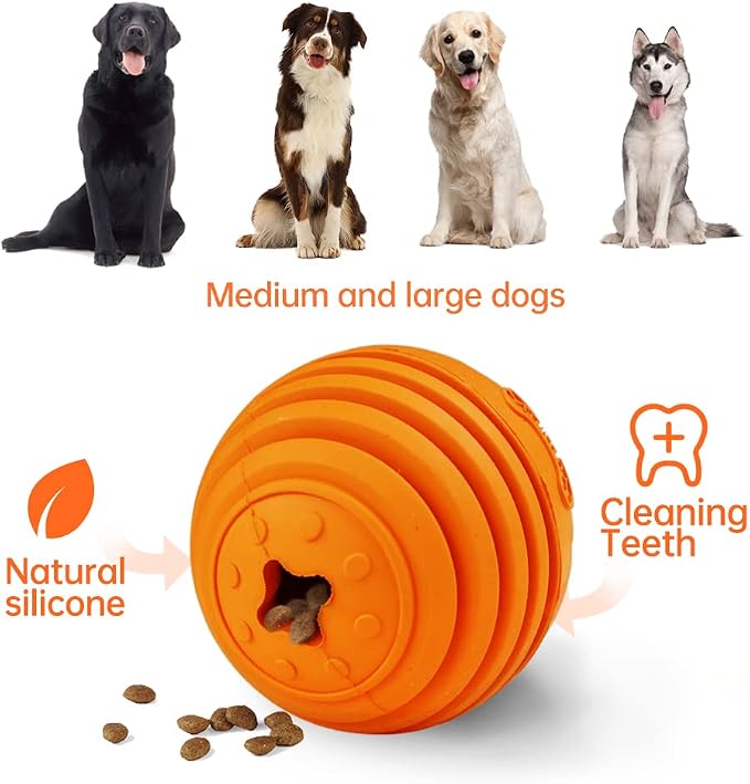 LaRoo Dog Puzzle Toy, Interactive Dog Toys for Treat Dispensing, Medium and Large Dogs,Dog Treat Ball for Teeth/Slow Feeder/IQ Training/Playing (3.5in Orange)