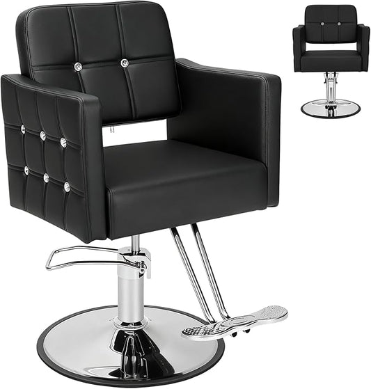 Salon Chair for Hair Stylist, Barber Hair Salon Styling Chair, Stylist Chairs with Hydraulic Pump, 360 Degrees Swivel, High-Density Foam & PU Leather for Beauty Braiding Chairs, Black