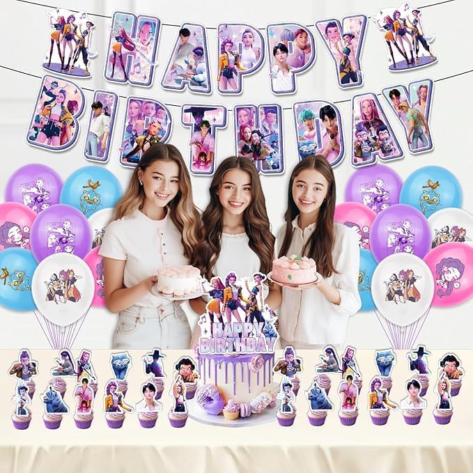 31Pcs Party decorations, with banner, paper balloons, cake toppers, decor balloons and backdrops, suitable for decorating birthday and party for boys and (Blue)