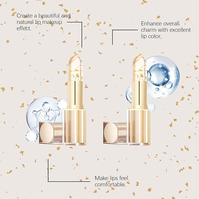 Transferproof Color Changing Lipstick,(2Pcs) Gold Crystal Ph Lipstick Color Changing,Long Lasting 24 Hours Moisturizing Glossy Shine Lip Gloss for Women
