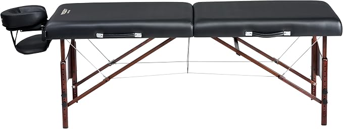 Master Massage 30" Newport Portable Massage Table Package with 2.5" Cushion, Walnut Frame, Steel Cables, Pillow & Accessories – Black