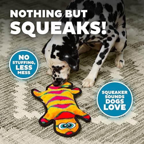Outward Hound Durablez Large Gecko Stuffing-Free Squeaky Plush Dog Toy for Puppies & Dogs - Interactive, Soft Yet Tough, No Mess, Jumbo Squeaker, Long-Lasting Play, 17.5 inch, Orange
