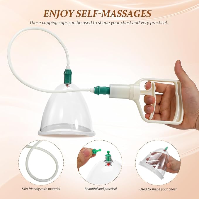 Ciieeo Vacuum Cupping Cup Hand Pump Set Breast Vacuum Cupping Buttock Lift Body Massage Cupping Set for Massage Therapists Cupping Machine Accessories for Women Ladies White