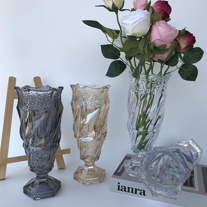 Glass Flower vase 2.4lb 9.5inch,Bohemian Style, for Centerpieces,Wedding,Home Decor Glass Vase (Clear)