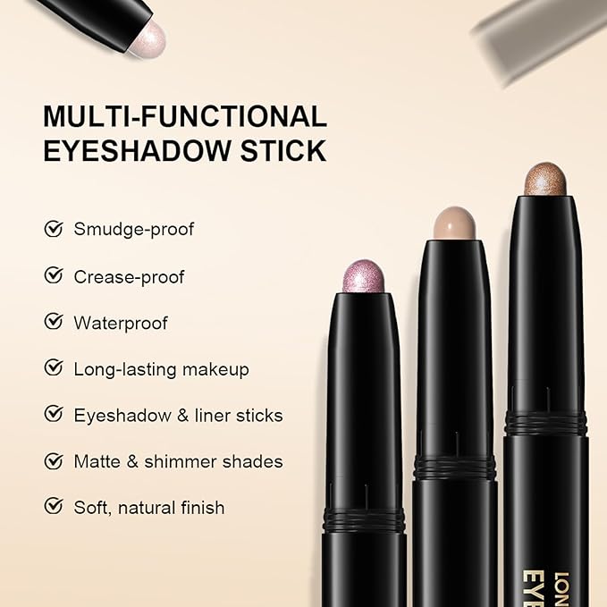 Erinde Waterproof Eyeshadow Stick, Cream Eye Shadow Stick, Long-Lasting, Crease-Proof, Cream to Powder Buildable & Blendable Eye Shadow Pencils Crayon, Vegan & Cruelty-Free, 08 Fancy