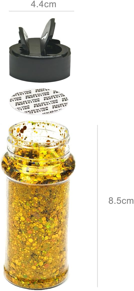 Gold - Craft Glitter - 2oz Glitter Shaker Bright Colorful Holographic Mix Chunky Body Glitter Bulk Wholesale 24 Colors in Shaker Cosmetic Glitter - EBLB200