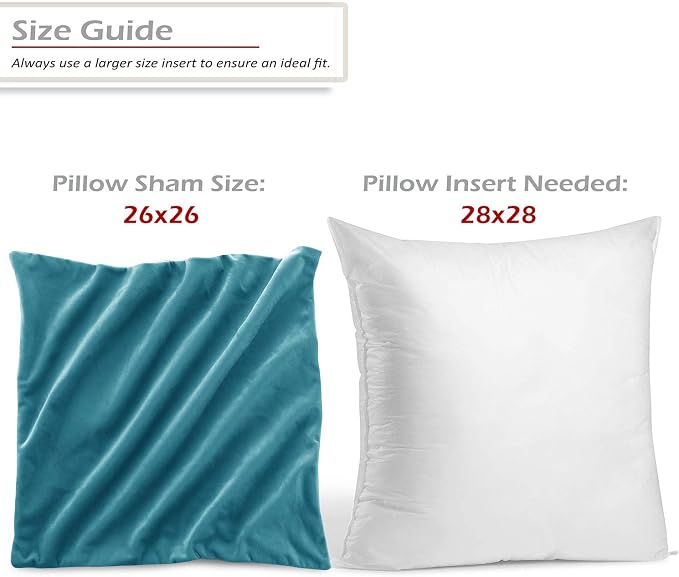 Nestl Throw Pillow Inserts Pack of 2 with Velvet Soft Solid Decorative Square Throw Pillow Covers Set for Sofa Couch Car Bedroom, 28X28 Throw Pillows Inserts with 26x26 Washable Cushion Covers, Teal