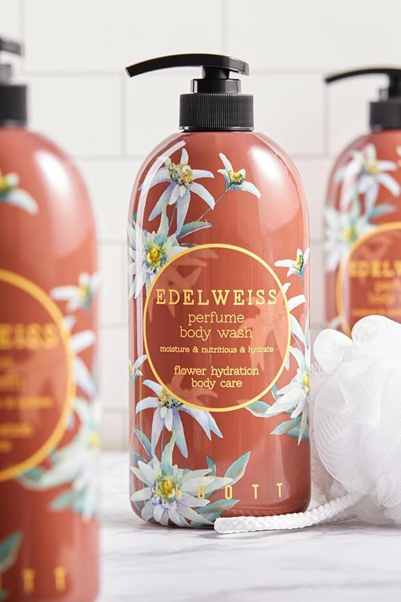 Jigott - Edelweiss Perfume Body Wash 25.3 FL OZ/ 750ml, Hydrating Gentle Korean Body Cleanser