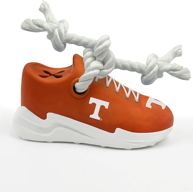 NCAA Tennessee Volunteers Cleat Sneaker Spike Dog Toy, Treat Dispenser Chew Toy for Dogs, Interactive Rope Tug Toy, Slow Feeder Natural Rubber Dog Toy with Official Team Logo for Puppies & Adult Dogs