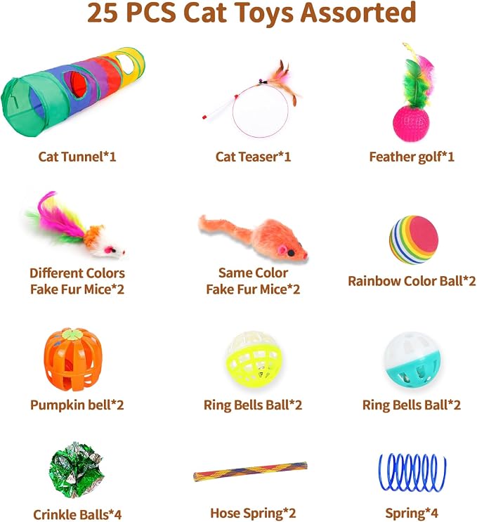 iCAGY 25 Pcs Cat Toys Set, Cat Tunnel Toy for Indoor Cats, Kittens