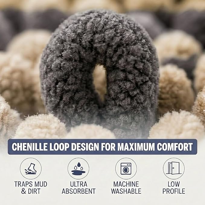 Muddy Mat® Super Absorbent Loop-Thread Chenille Dog Door Mat for Muddy Paws – Non-Slip, Machine Washable Indoor Entry Rug, Quick-Dry Pet Mat for Entryway – Sand Dune 19"x30"