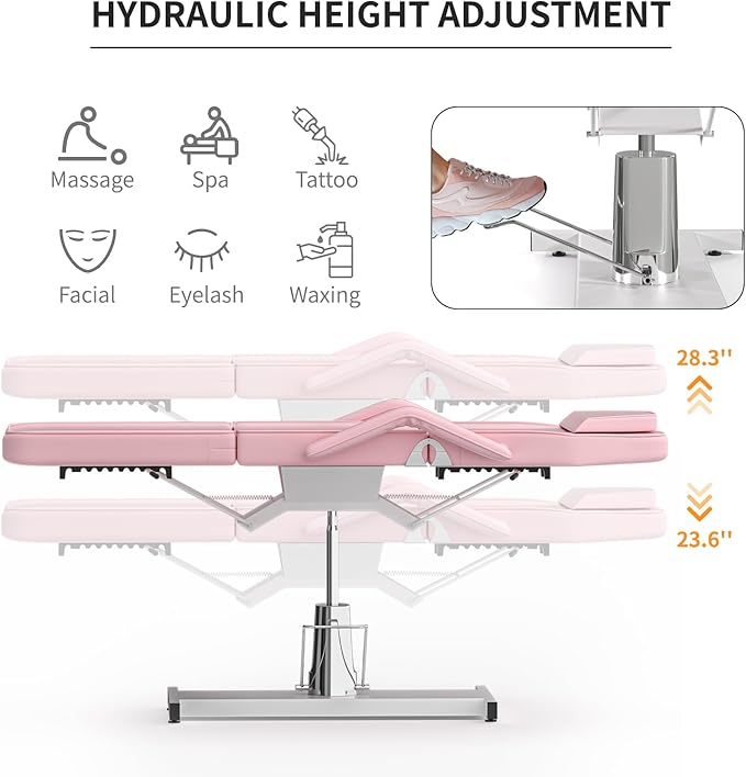 Hydraulic Pink Tattoo Chair Bed for Client Spa Bed with Stool Height Adjustable Facial Beds for Esthetician Chair Aesthetic Treatment Table