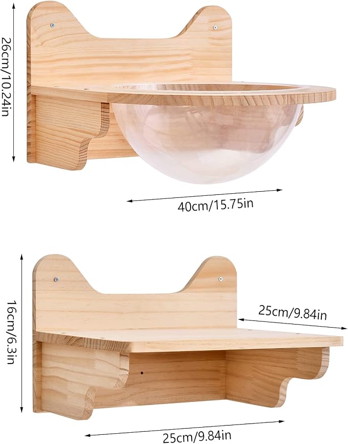 Space Capsule Style Transparent Cover Cat Bed, Wall Mounted Cats Shelf House, Small Pets Bed Toy Furniture for Living Room Pet Room, Load of 44 Lbs (Space Capsule+ 2 Jumping Platforms)