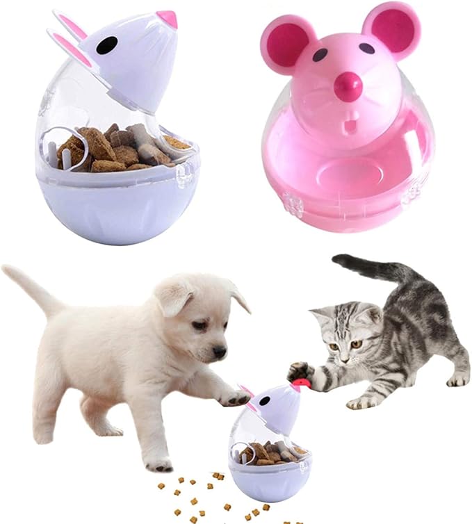 Interactive Toys for Cats, Play Cat Toy Pet Cat Kitten Mouse Shape Treat Holder Food Storage Dispenser Chew Play Toy for Indoor Cat and Kitten Exercise - Pink