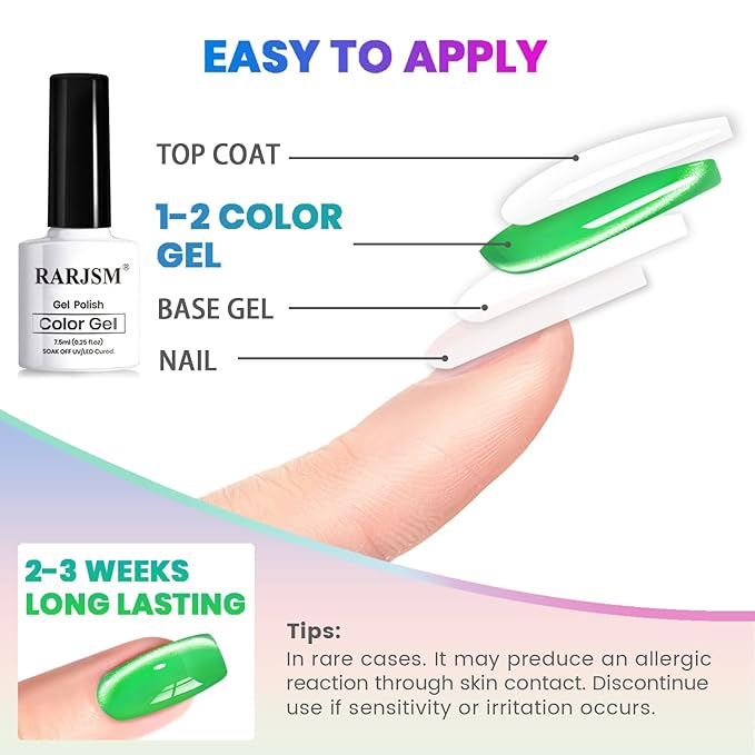 RARJSM Neon Candy Cat Eye Gel Nail Polish Set 6 Colors Bright Pink Blue Green Orange Red Smoothie Ceramic Velvet Silver Cateye Glitter with Magnet Stick UV LED Curing Requires Soak Off Home Salon Diy