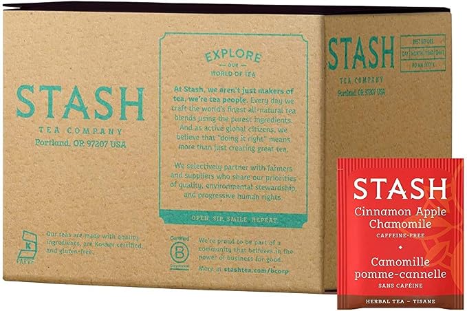 Stash Tea Cinnamon Apple Chamomile Herbal Tea - Caffeine Free, Non-GMO Project Verified Premium Tea with No Artificial Ingredients, 100 Count (BULK PACKAGING)