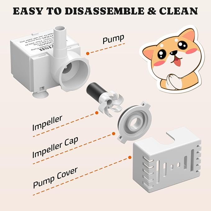 Pawtners Replacement Pump for 10in/6.7in Dog Fountain, Replacement Pump with Water Sensor & Indicator Light, Water Fountain for Cats Inside Ultra Quiet Water Pump,Easy to Disassemble & Clean
