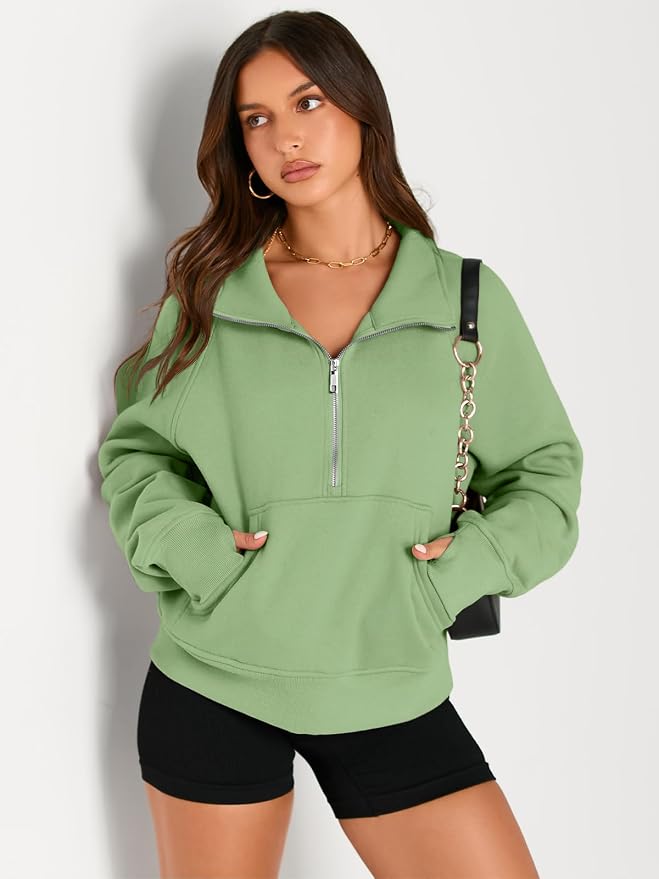 AUTOMET Womens Sweatshirts Half Zip Fleece Pullover Fall Outfits | Fall Fashion Clothes 2026,Cropped Sweatshirts,Cute Y2k Tops,Quarter Zipper Sweater,Winter Loungwear Outfits